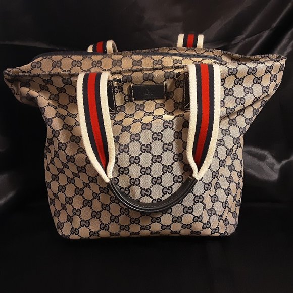 Gucci Handbags - GUCCI Large NAVY BLUE RED Shopping Tote Bag Auth